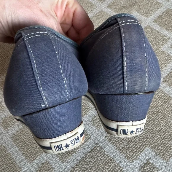 Converse One Star Canvas Wedge Sneakers Blue Shoes Casual Streetwear Size 10 - Picture 4 of 8